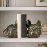 French Bulldog Head Bookends with Antique Finish, Set of 2