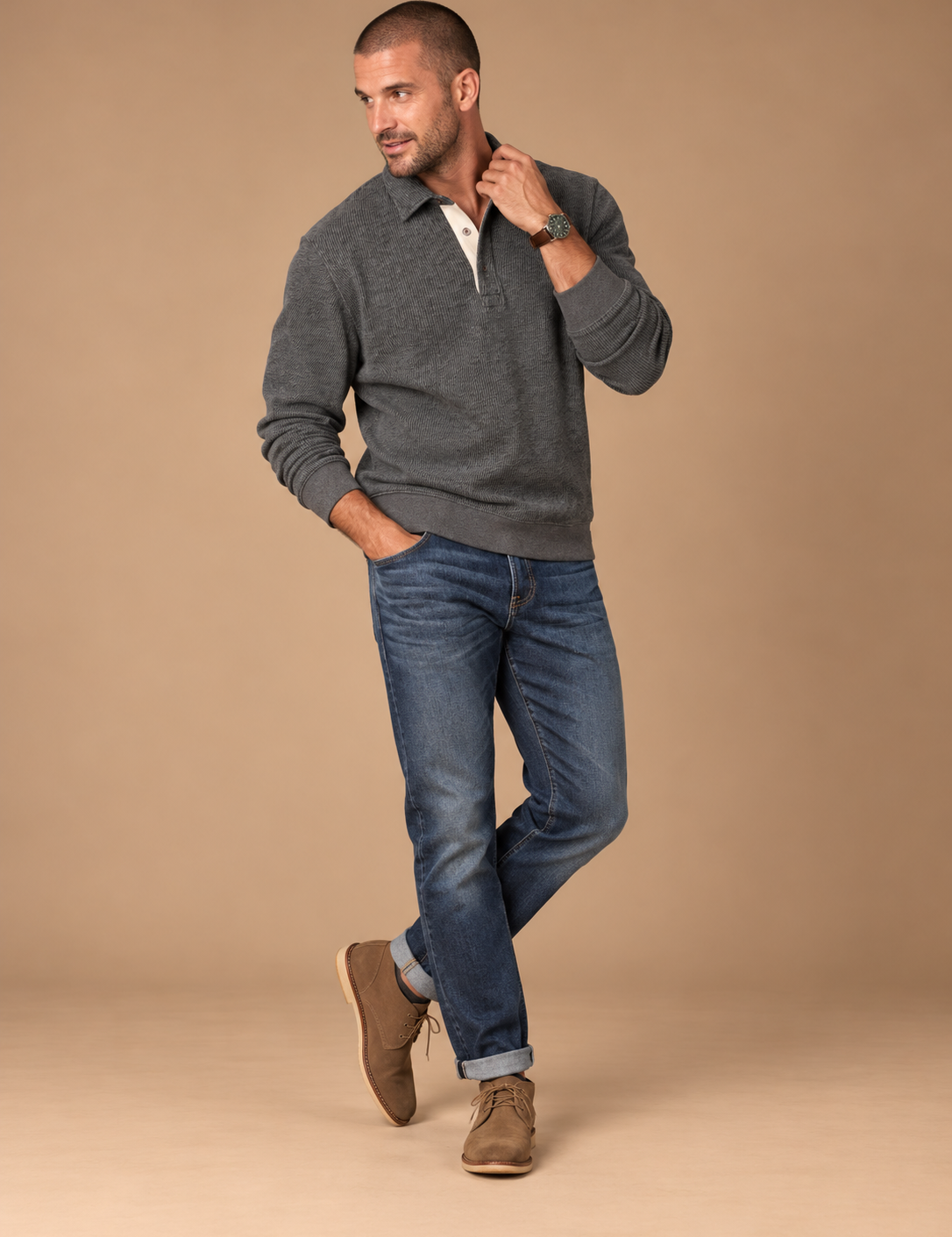 Newton Fleece Lined Long Sleeve Heathered Polo