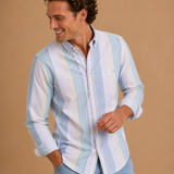 Cotton Oxford Sport Button Down Shirt in Prescott Stripe
