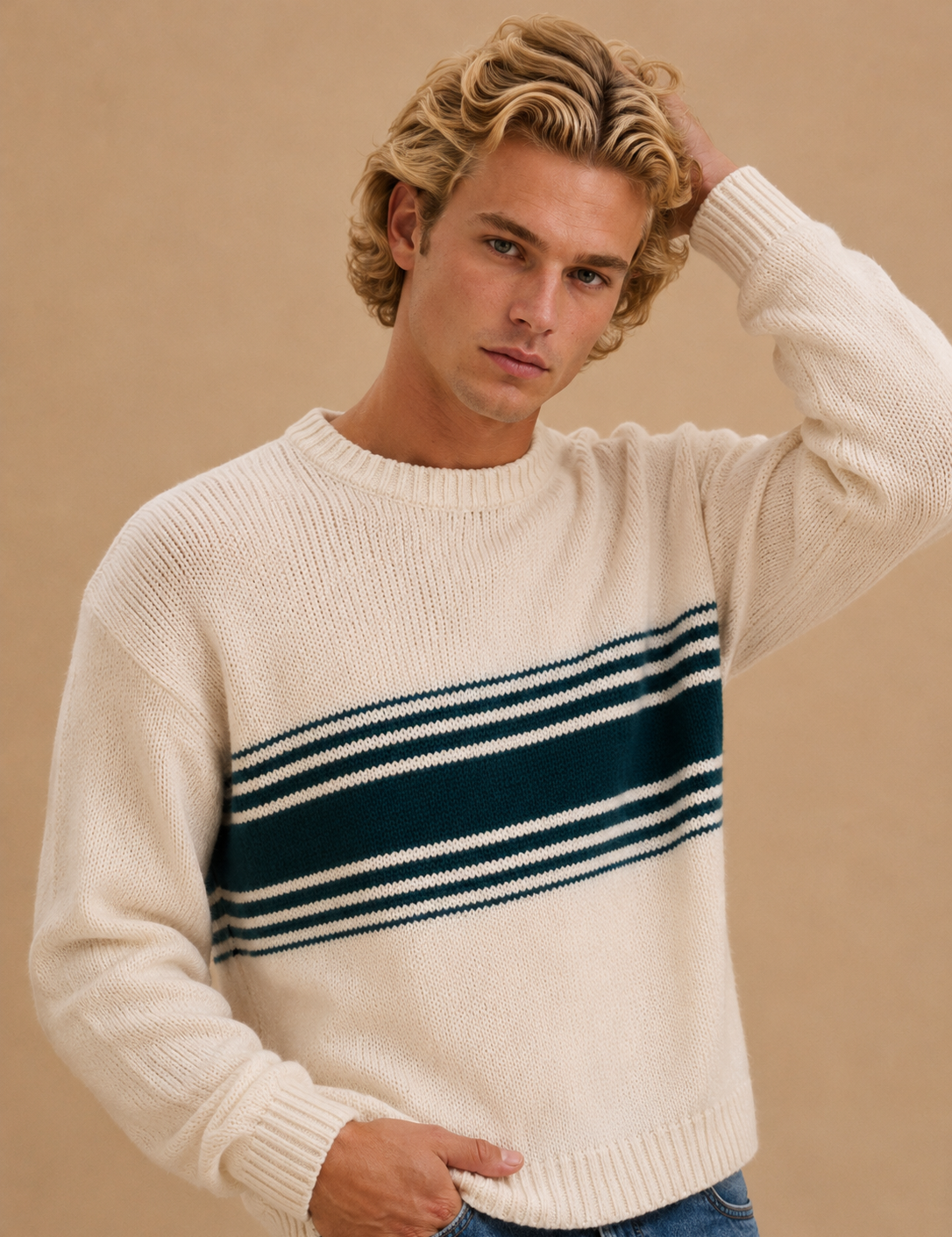 Strata Colorblock Mohair Wool Blend Crewneck Sweater