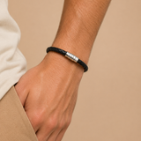 Black Leather and Stainless Steel Bracelet