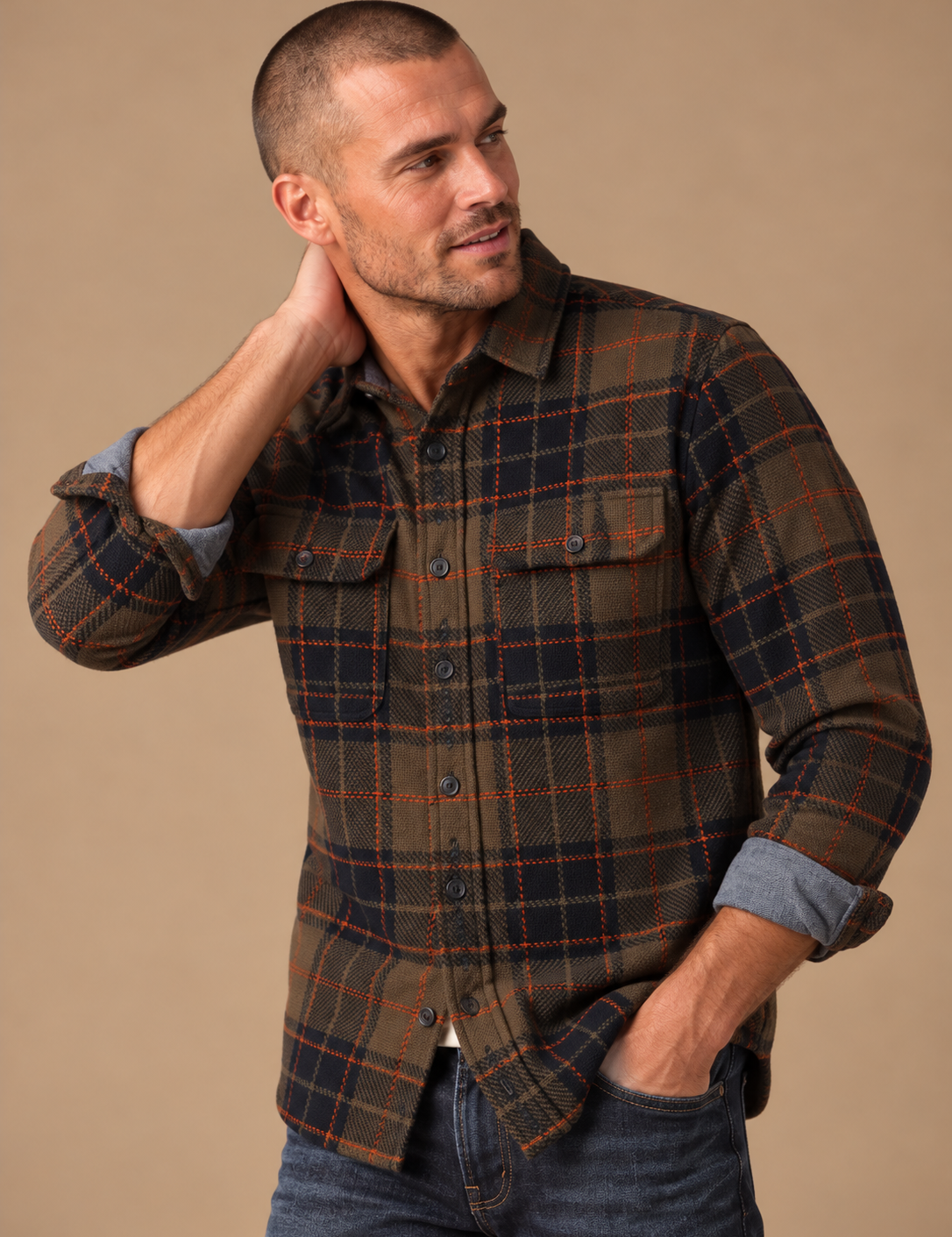 Mountain Plaid Textured Button Down Overshirt