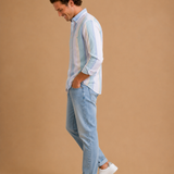 Cotton Oxford Sport Button Down Shirt in Prescott Stripe