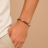 Brown Leather & Stainless Steel Bracelet