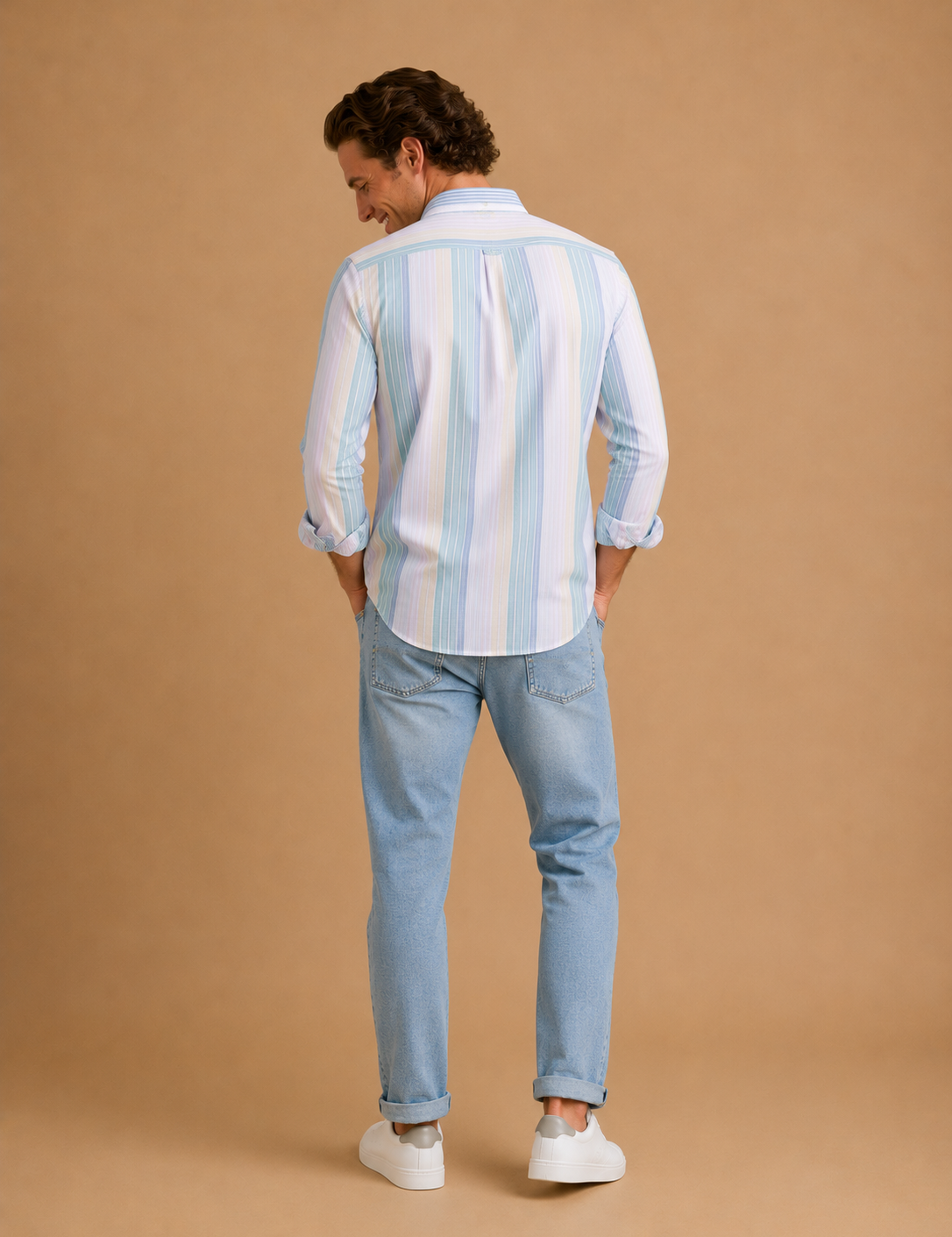 Cotton Oxford Sport Button Down Shirt in Prescott Stripe