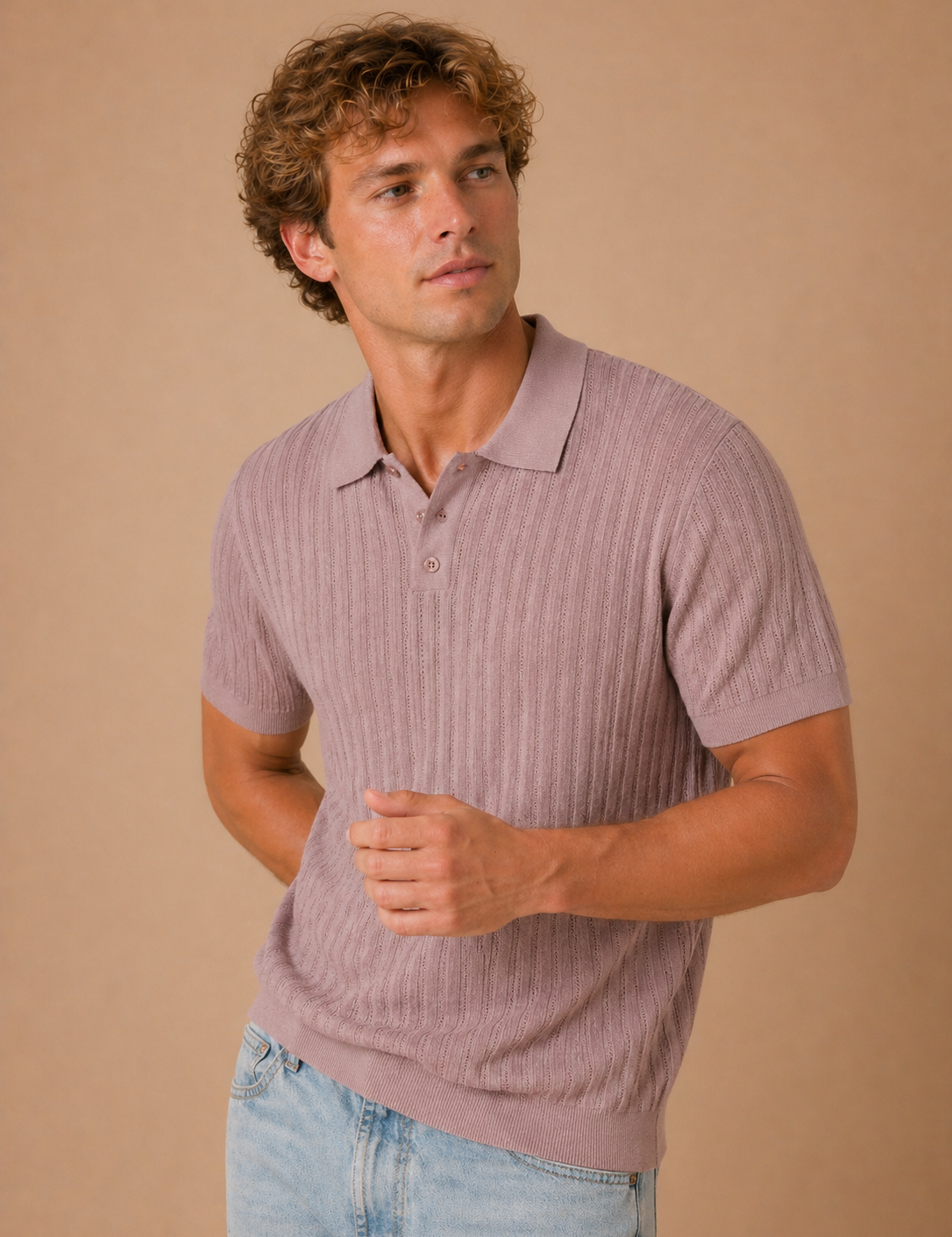 Glendora Short Sleeve Rib Stitch Sweater Polo