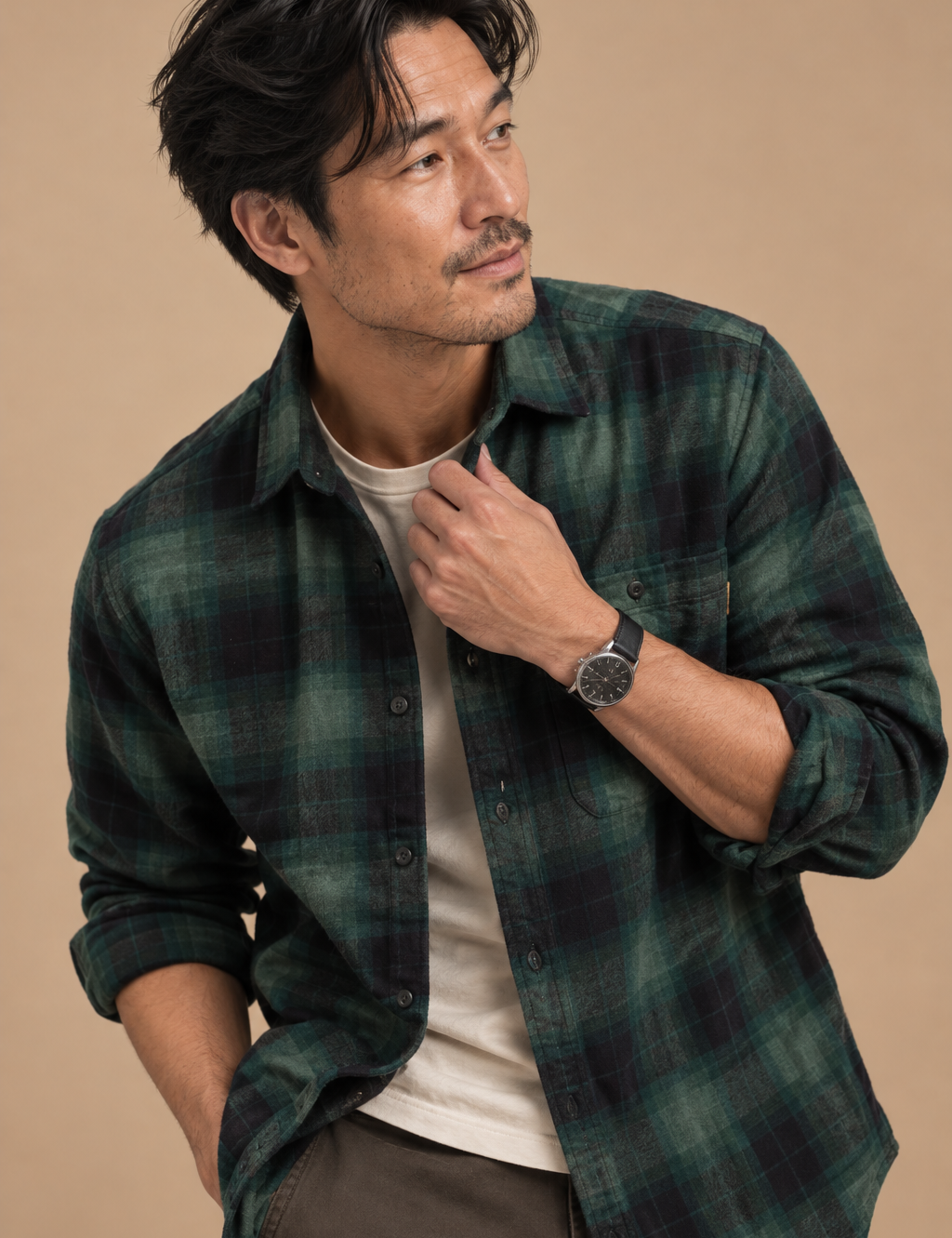 Forest Plaid Flannel Button Down Shirt