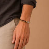 Gold Stainless Steel & Brown Leather Bracelet