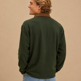 Awake Polar Fleece Colorblock Corduroy Collar Long Sleeve Polo