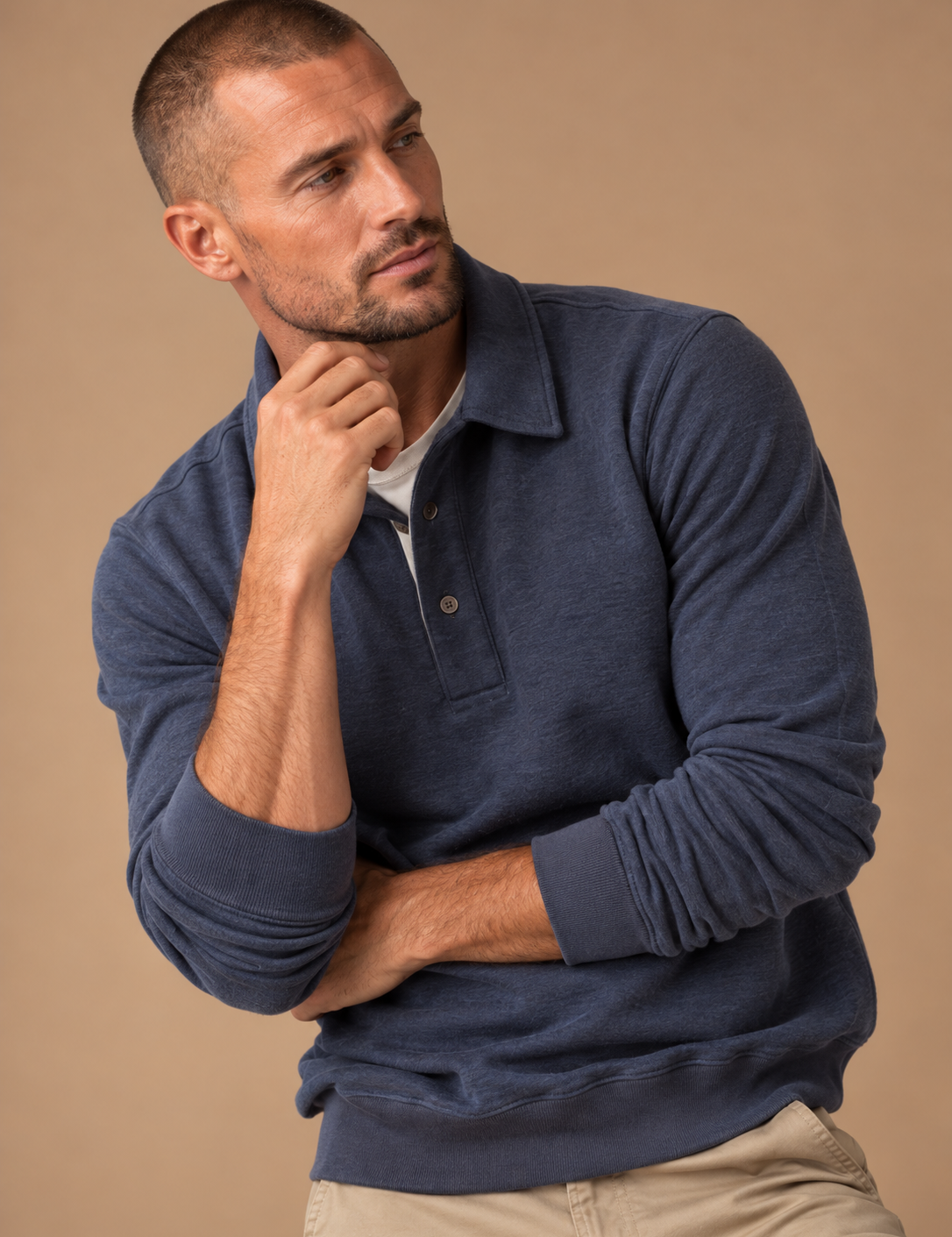 Newton Fleece Lined Long Sleeve Heathered Polo