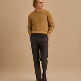 Mohair Wool Bend Fishermans Cable Knit Crewneck Sweater