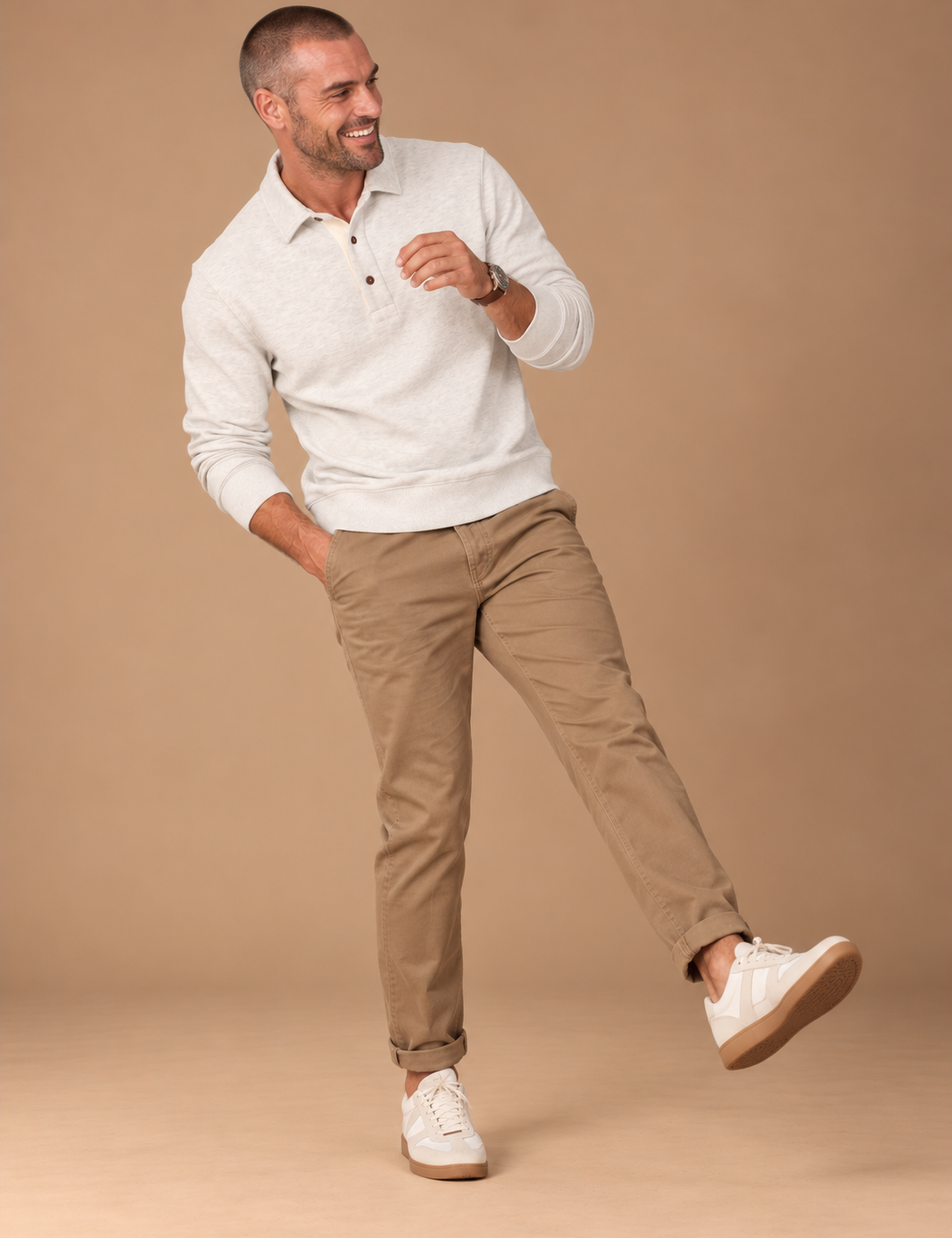 Newton Fleece Lined Long Sleeve Heathered Polo