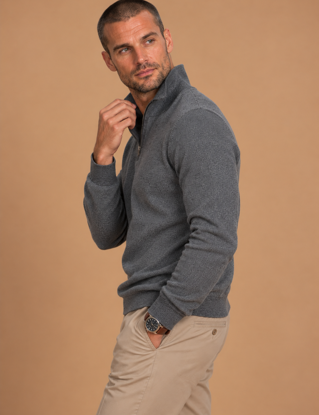 Sterrett Stretch 1/4 Zip Long Sleeve Sweater Polo
