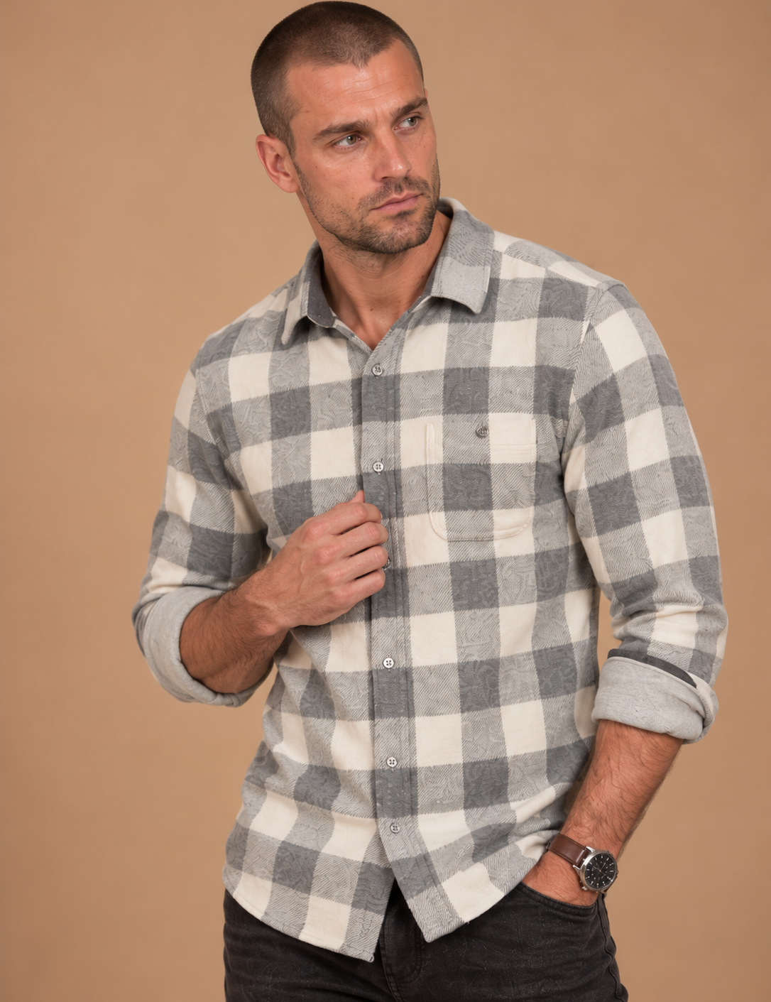Thatcher Hero Stretch Knit Buffalo Plaid Flannel Shirt