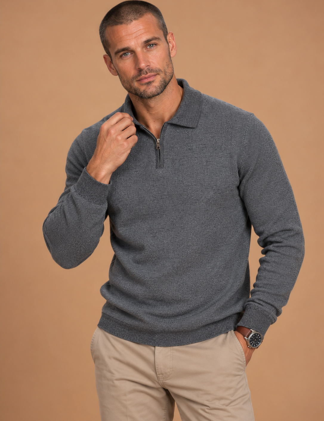Sterrett Stretch 1/4 Zip Long Sleeve Sweater Polo