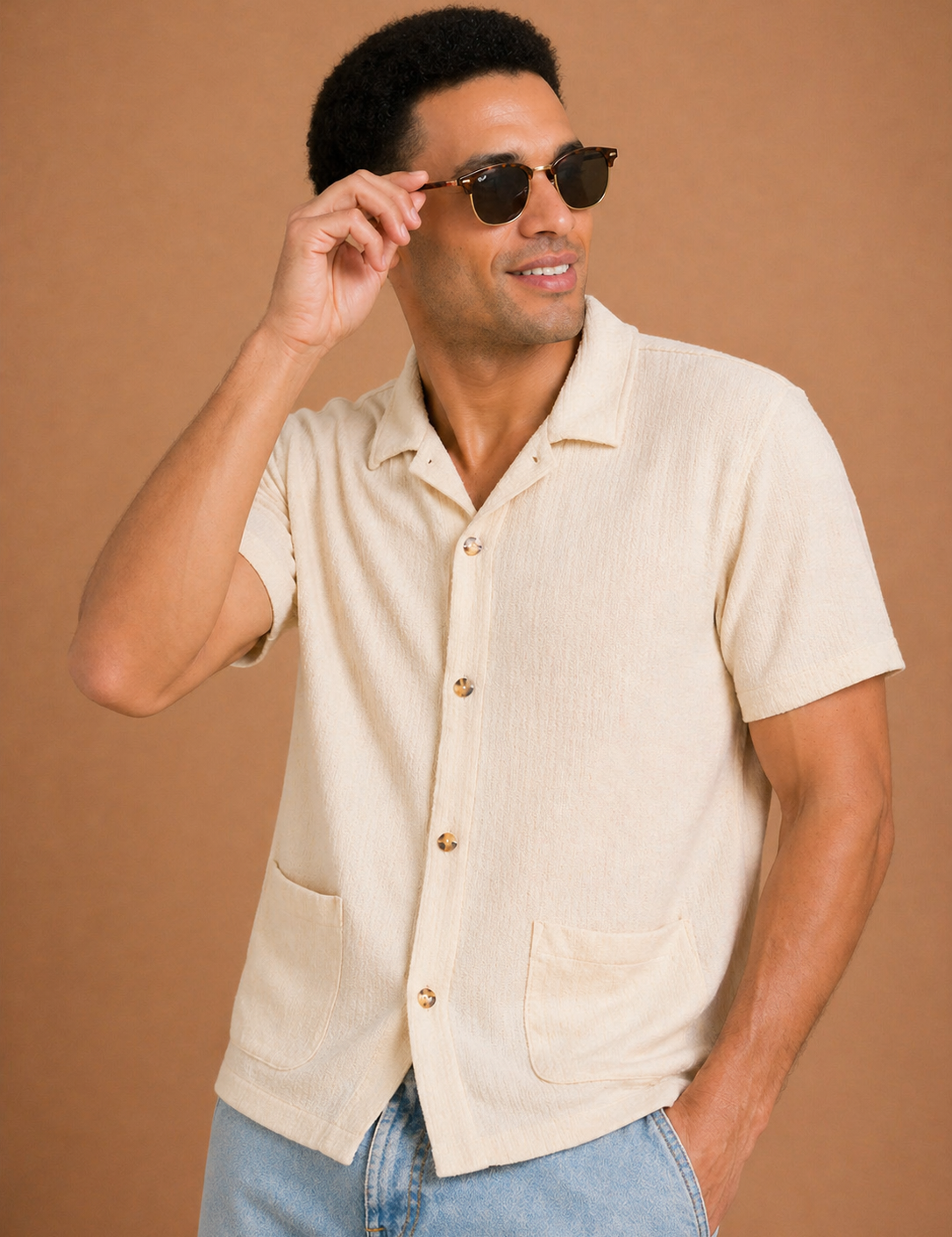 Poolside Short Sleeve Knit Button Down Shirt