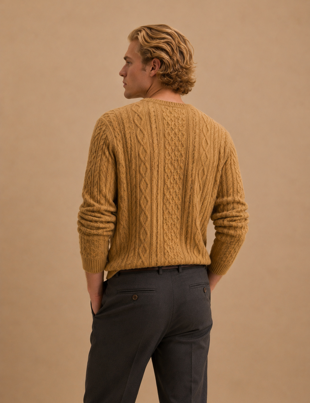 Mohair Wool Bend Fishermans Cable Knit Crewneck Sweater