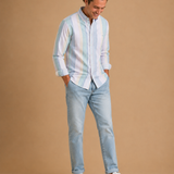 Cotton Oxford Sport Button Down Shirt in Prescott Stripe