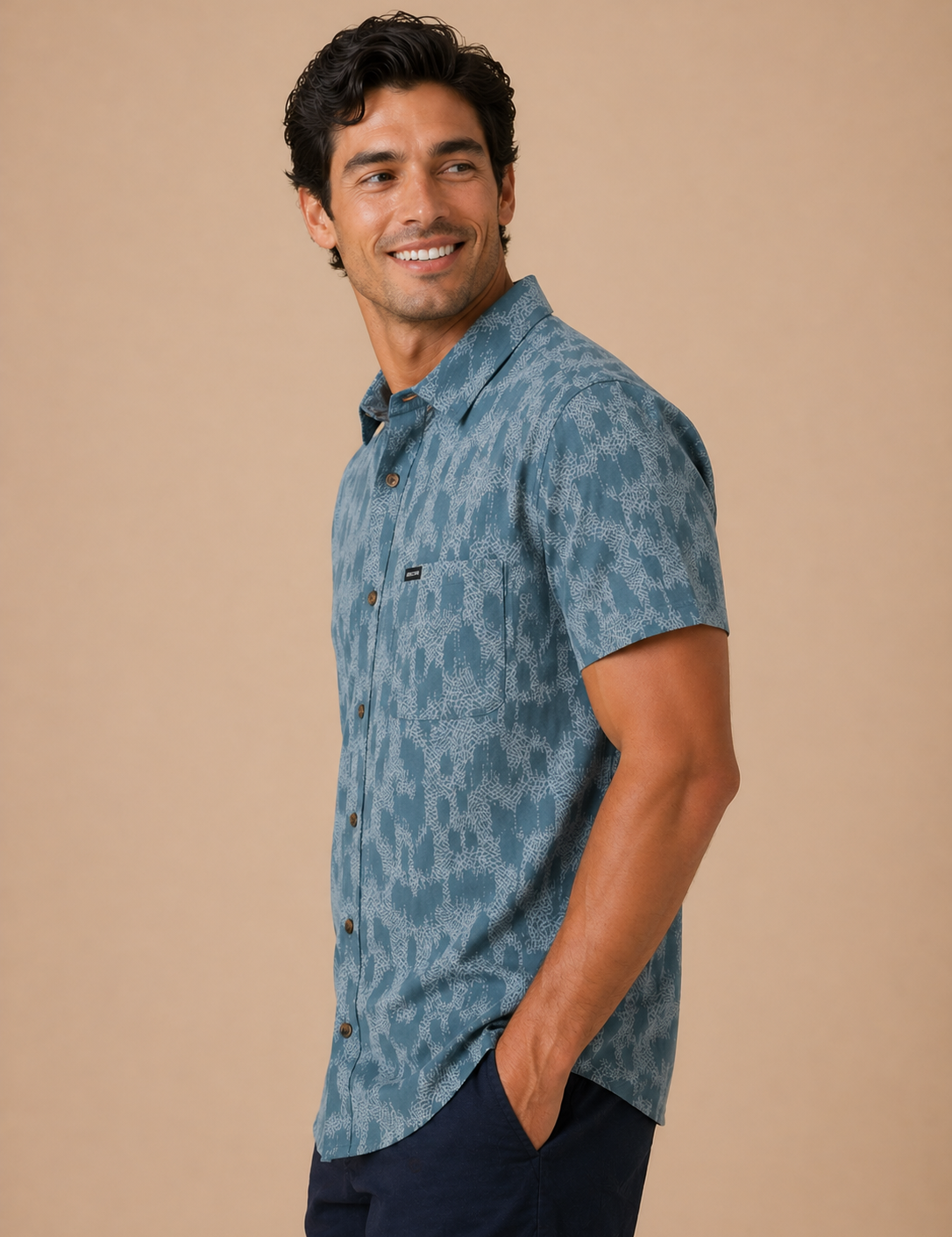 Charter Print Short Sleeve Button Down Shirt
