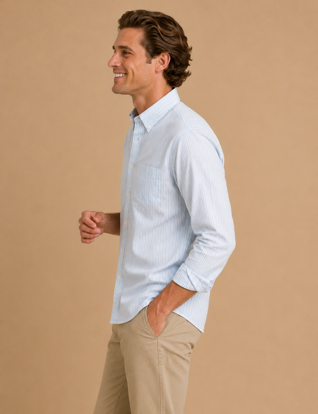 Cotton Oxford Sport Button Down Shirt In Collins Stripe