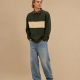 Awake Polar Fleece Colorblock Corduroy Collar Long Sleeve Polo